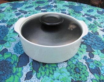 J&G Meakin Covered Casserole Mid Century Mod Black and White