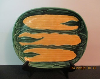 Vintage Glazed Corn Platter Made in Portugal Majolica Style