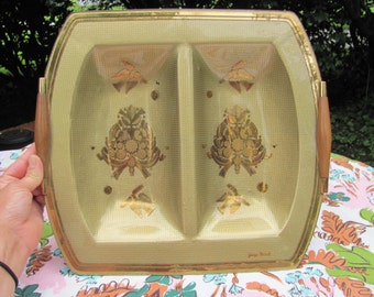 Georges Briard Gold Aqua Doves Double Bowl Serving Platter