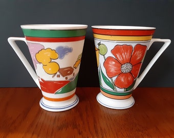 Art Deco Style Teacups Coffee Cups "Summerfield" and "Home Sweet Home" Wren of England