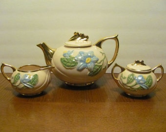 Hull Blue Magnolia Pink Teapot Tea Set Creamer Sugar Bowl