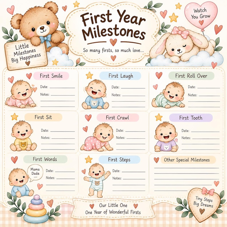 Infant Memory Graph Baby Memory Book Printable | First Year Milestone Journal (PDF Download ...