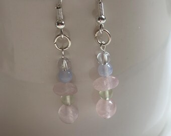 Handmade Pastel Pink, Blue & Green Beaded Drop Earrings | Sterling Silver Dangle Earrings | Delicate Pastel Jewellery | Gift for Her