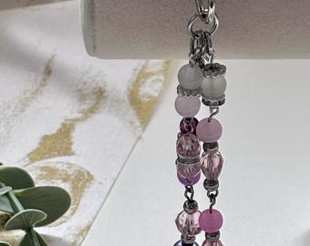 Plum Spark Keychain | Purple & Pink Beaded Bag Charm | Handmade Beaded Keyring Gift