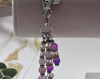 Violet Bloom Keychain | Purple & Pink Beaded Bag Charm | Handmade Floral Keyring Gift
