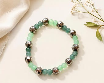 Silver Tide Bracelet | Aqua & Silver Beaded Stretch Bracelet | Handmade Jewellery Gift