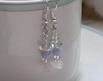 Handmade Pastel Blue & Lilac Beaded Drop Earrings | Sterling Silver Dangle Earrings | One of a Kind Jewellery | Gift for Her