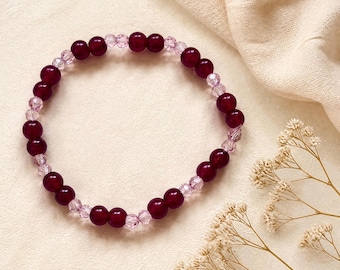 Berry Sparkle Bracelet | Berry Pink & Crystal Beaded Stretch Bracelet | Handmade Jewellery Gift