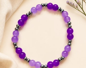 Violet Pop Bracelet | Purple & Silver Beaded Stretch Bracelet | Handmade Jewellery Gift