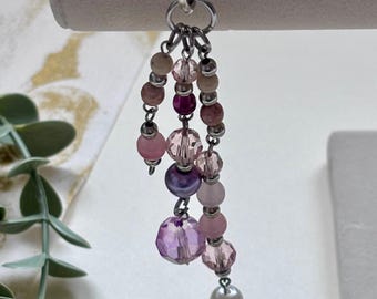 Lavender Pearl Keychain | Lilac, Pink & Silver Beaded Bag Charm | Handmade Keyring Gift