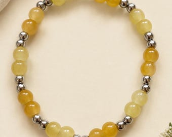 Honey Glow Bracelet | Yellow & Silver Beaded Stretch Bracelet | Handmade Jewellery Gift