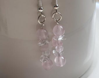 Handmade Pink & Clear Beaded Drop Earrings | Sterling Silver Dangle Earrings | Delicate Pastel Jewellery | One of a Kind Gift for Her