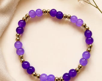 Violet Gold Bracelet | Purple & Gold Beaded Stretch Bracelet | Handmade Jewellery Gift
