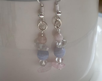 Handmade Pastel Blue & Pink Beaded Drop Earrings | Sterling Silver Dangle Earrings | One of a Kind Jewellery | Gift for Her