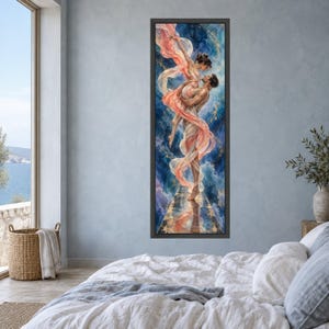 Romantic Dance Embrace Canvas, Couple Flowing Fabrics, Ethereal Love Wall Art, Abstract Sky Background, Elegant Home Decoration image 7