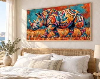 Colorful Rhino Canvas Wall Art, Abstract Animal Decor, Vibrant Safari Canvas, Modern Wildlife Nature Canvas for Home