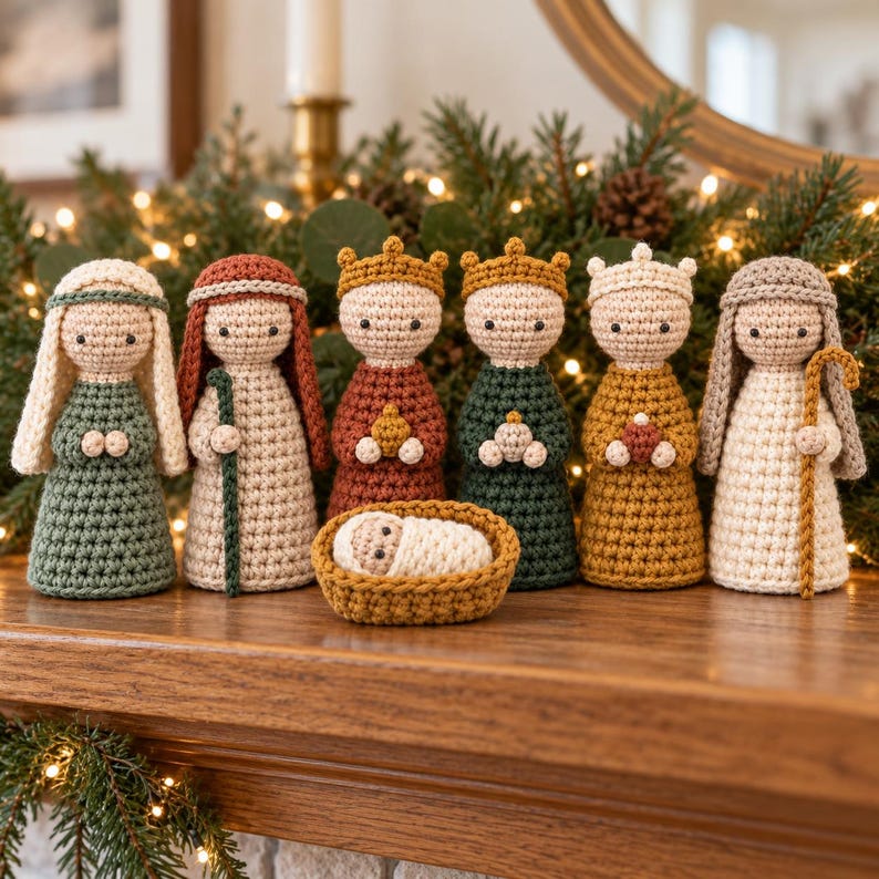 Simple Nativity Pattern Nativity Crochet Pattern, 6 in 1 Set, Mary Joseph Kings Shepherd, One ...