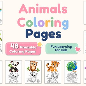 Animal coloring pages with examples easy to color for kids (Digital Download)