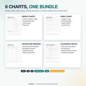 Chore Chart Printable Bundle, Kids and Family Chore Charts, Weekly, Daily Routine, Allowance, Reward Chart (PDF, Google Sheets) image 2
