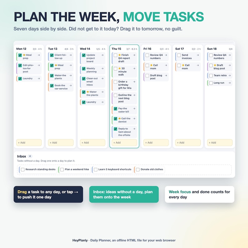 Offline HTML Daily Planner App, Time Blocking, Habits, Goals (digital ...