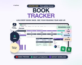 Book Tracker and Reading Journal Spreadsheet, Reading Log, TBR List (Google Sheets, Excel)