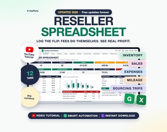 Reseller Spreadsheet, Inventory and Profit Tracker for eBay, Poshmark, Mercari (Google Sheets, Excel)