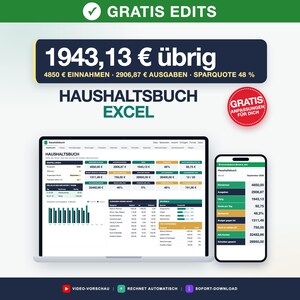 Haushaltsbuch Excel Google Sheets Deutsch, Finanzplaner Vorlage, Budgetplaner Monat und Jahr, Fixkosten, Sparziele, Schulden Tracker image 1