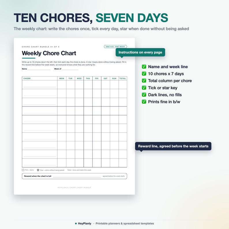 Chore Chart Printable Bundle, Kids and Family Chore Charts, Weekly, Daily Routine, Allowance, Reward Chart (PDF, Google Sheets) image 3