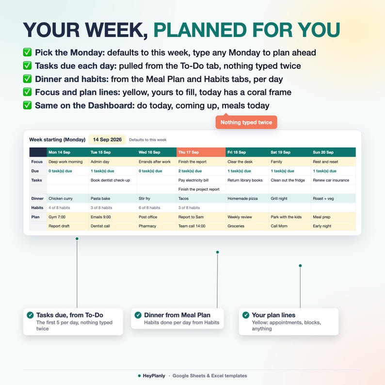 Life Planner Spreadsheet, Budget, Habit Tracker, To Do List, Goals, Weekly Planner (Google Sheets, Excel) imagen 7