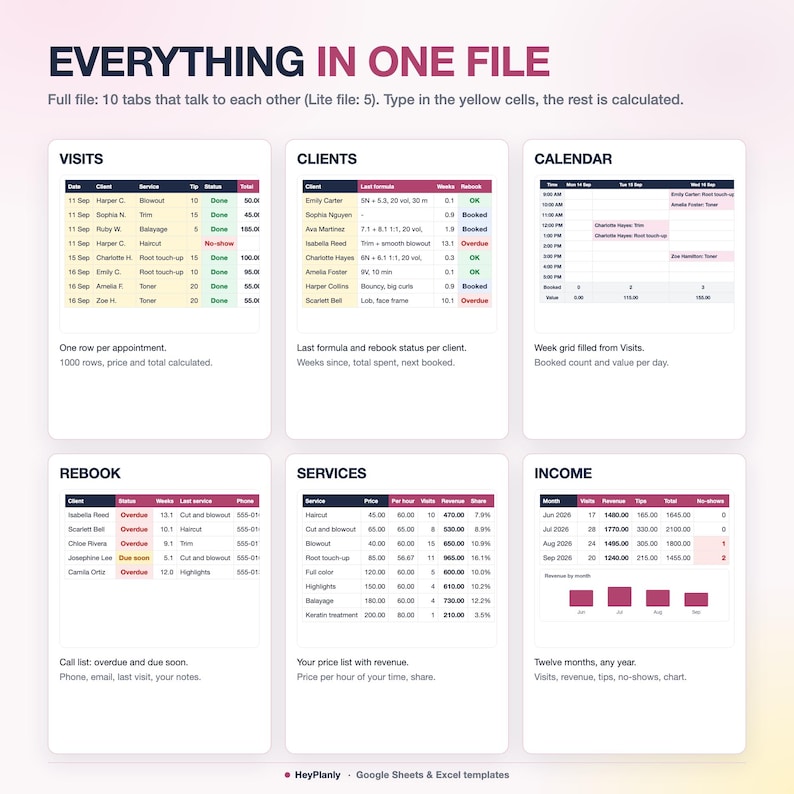 Salon Appointment Book & Client Record Book Spreadsheet, Client Tracker, Hairstylist Appointment Book, Income Log (Google Sheets, Excel) image 8