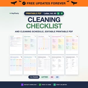 Cleaning Checklist Printable, Cleaning Schedule, Editable PDF, Daily Weekly Monthly, Room by Room, Deep Clean, Declutter, 30 Day Reset