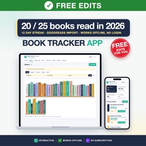 Book Tracker App, Reading Tracker, Goodreads Import, Reading Log, TBR, Series, Stats, Works Offline (HTML File)