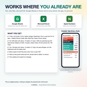 Life Planner Spreadsheet, Budget, Habit Tracker, To Do List, Goals, Weekly Planner (Google Sheets, Excel) imagen 9