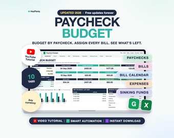 Paycheck Budget Spreadsheet, Biweekly Budget Planner, Bill Calendar (Google Sheets, Excel)
