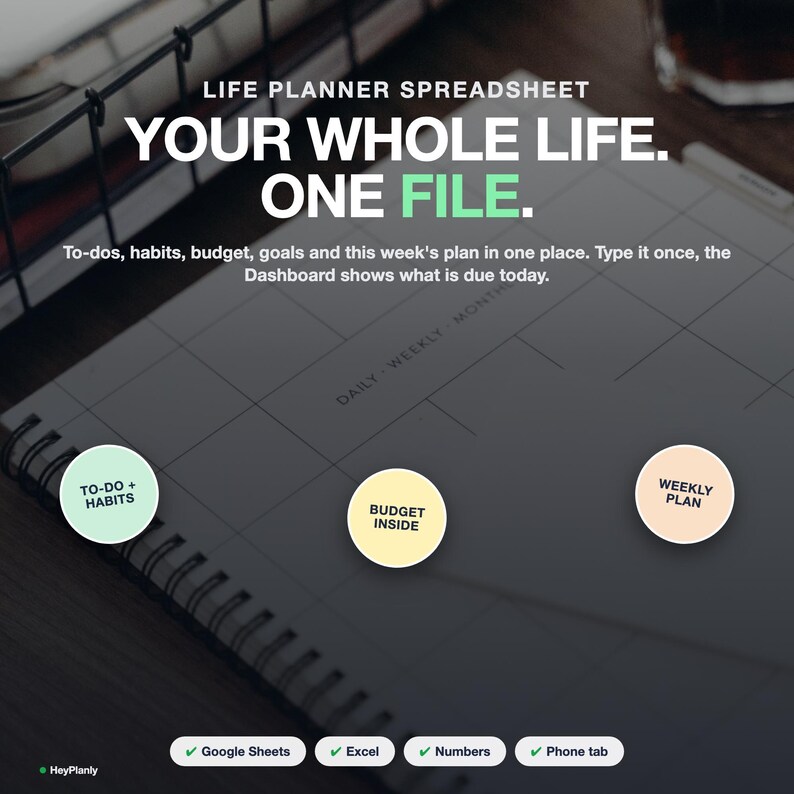 Life Planner Spreadsheet, Budget, Habit Tracker, To Do List, Goals, Weekly Planner (Google Sheets, Excel) imagen 2