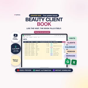 Salon Appointment Book & Client Record Book Spreadsheet, Client Tracker, Hairstylist Appointment Book, Income Log (Google Sheets, Excel) image 1