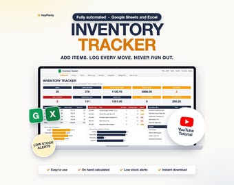 Inventory Tracker Spreadsheet, Stock Management, Low Stock Alerts, Reorder List (Google Sheets, Excel)