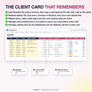 Salon Appointment Book & Client Record Book Spreadsheet, Client Tracker, Hairstylist Appointment Book, Income Log (Google Sheets, Excel) image 7