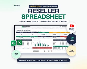 Reseller Spreadsheet, Inventory and Profit Tracker for eBay, Poshmark, Mercari (Google Sheets, Excel)