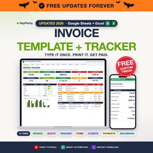 Invoice Template and Client Tracker Spreadsheet, Invoice Generator, Small Business CRM, Payment Log (Google Sheets, Excel)