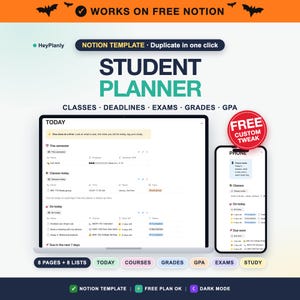 Notion Student Planner Template, College Academic Dashboard, Assignment Tracker, GPA Calculator, Grade Tracker, Exam and Study Planner