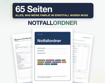 Notfallordner zum Ausfüllen, PDF Vorlage A4 für die ganze Familie, Vorsorgeordner, Lebensordner, Notfallmappe Deutsch