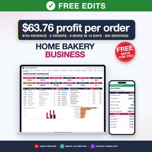 Cake Pricing Calculator by Servings, Home Bakery Business Spreadsheet, Cake Order Tracker, Cake Order Form, Deposits (Google Sheets, Excel)