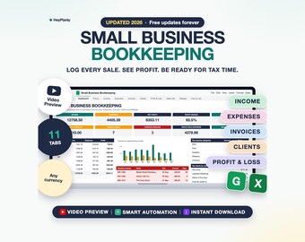 Small Business Bookkeeping Spreadsheet, Income and Expense Tracker, Invoice Tracker (Google Sheets, Excel)