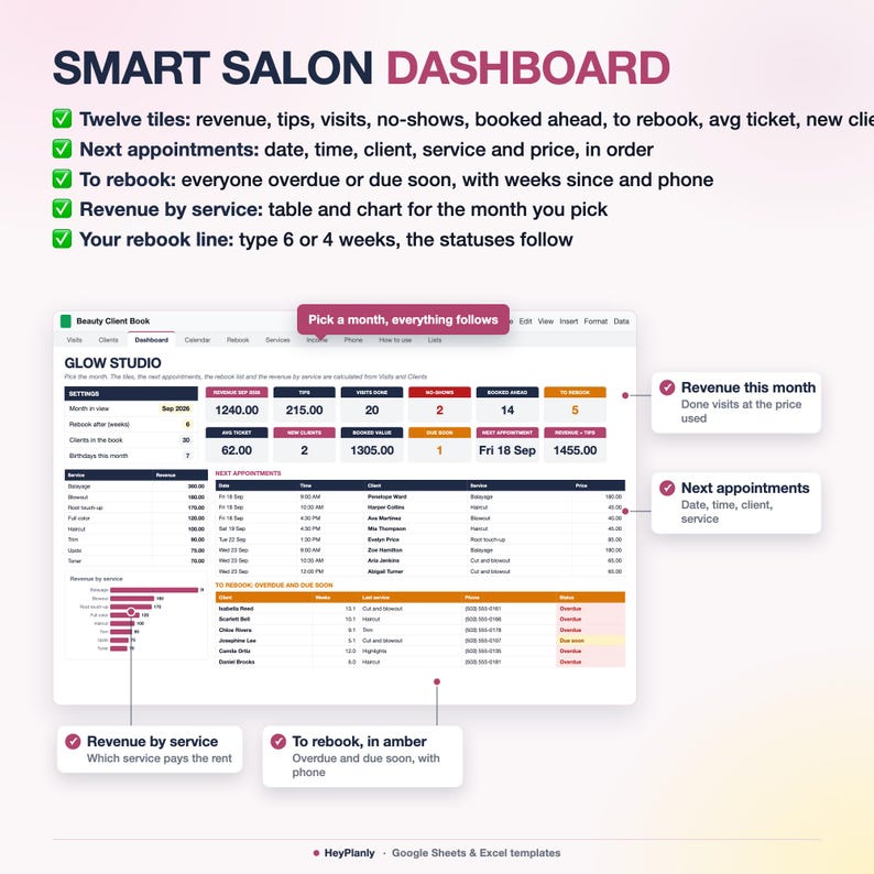 Salon Appointment Book & Client Record Book Spreadsheet, Client Tracker, Hairstylist Appointment Book, Income Log (Google Sheets, Excel) image 5
