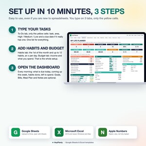 Life Planner Spreadsheet, Budget, Habit Tracker, To Do List, Goals, Weekly Planner (Google Sheets, Excel) imagen 3