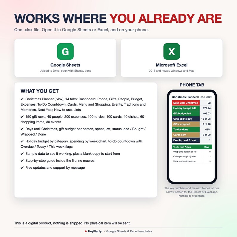 Christmas Planner Spreadsheet, Gift Tracker, Holiday Budget, To Do Countdown (Google Sheets, Excel) image 9