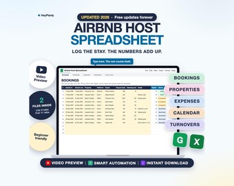 Airbnb Host Spreadsheet, Vacation Rental Bookings, Income and Expense Tracker, Occupancy (Google Sheets, Excel)