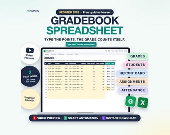 Teacher Gradebook Spreadsheet, Weighted Grades, Report Card, Homeschool Grade Tracker (Google Sheets, Excel)