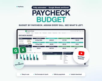 Paycheck Budget Spreadsheet, Biweekly Budget Planner, Bill Calendar (Google Sheets, Excel)